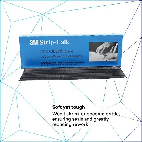 Image of 3M Strip Calk, 08578, 1 ft Strips, Black, Soft Butyl Rubber, Permanent Elasticity, Joint Filling, Trunk Seams, 60 Count (Pack of 12)
