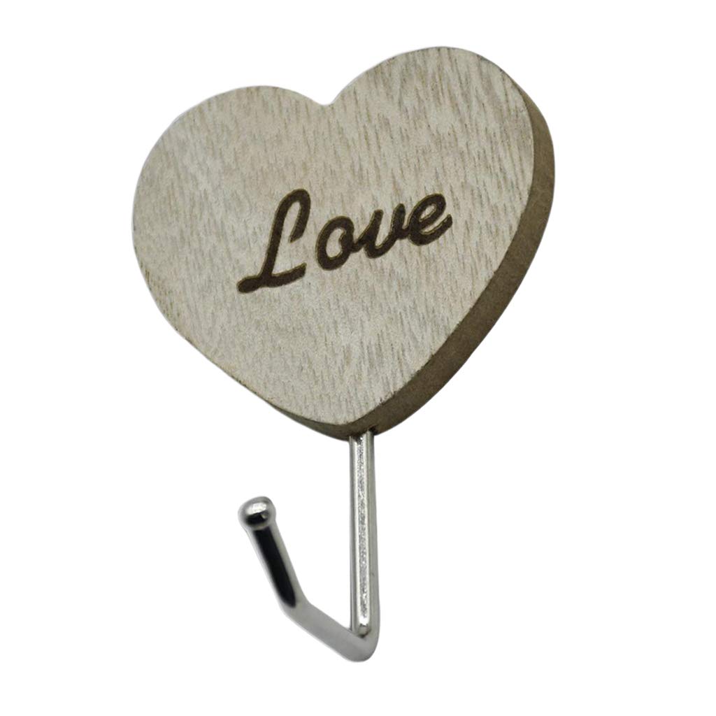 WOVEBIUS Vintage Style Wooden Decorative Hooks Wall Hanger Hooks Adhesive Heart