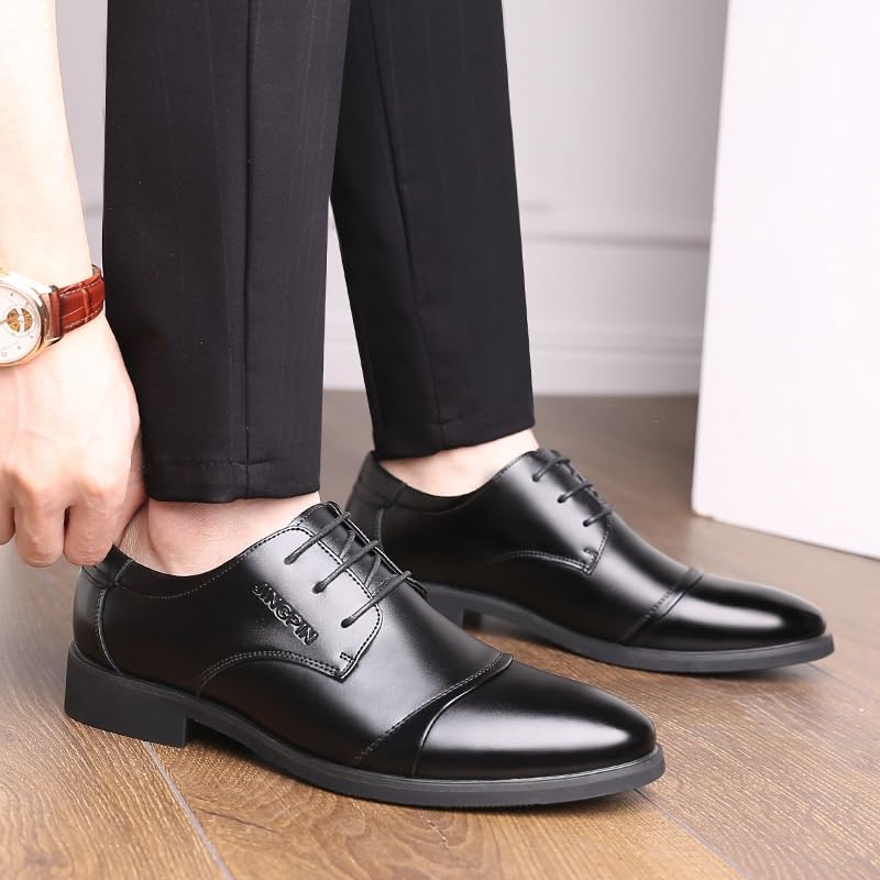 Men's Shiny Patent Leather Dress Shoes Men Formal Pointed Lace Up Casual Business Suit Tuxedo Shoes Modern Office Suit Tuxedo Patent Leather Oxford Shoes for Men(7)4