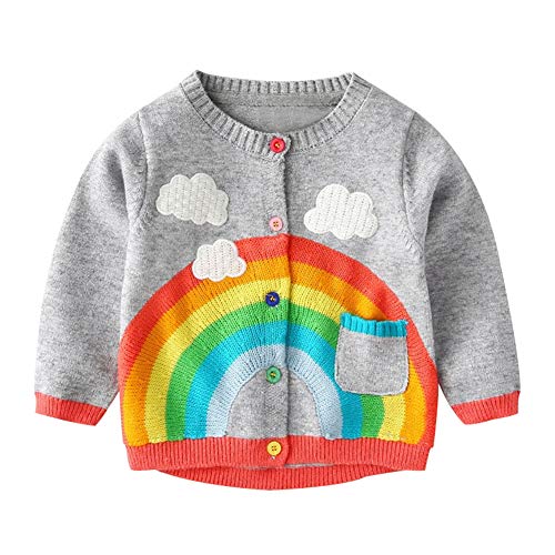 Mud Kingdom Cute Toddler Boy Cardigan Thin Spring 3T Gray Rainbow and Clouds