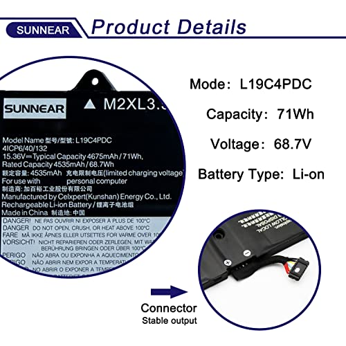 Image of 71Wh L19C4PDC L19L4PDC L19M4PDC Laptop Battery Compatible with Lenovo Ideapad Yoga 7-14ITL5 7-15ITL5 Series 5B10Z26482 5B10Z26485 5B10Z26479 SB10Z26481 15.36V 4675mAh