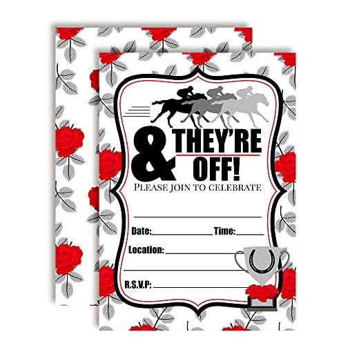 Amanda Creation Derby Day & They're Off Kentucky Derby Party Invitations, 20 5"x7" Fill-In Cards with Twenty White Envelopes