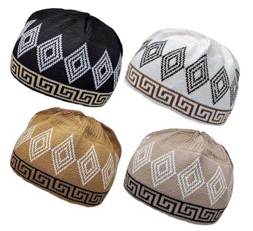 Set 4 Kufi Hat for Men Muslim AMN-225 Beanie Skull Cap Islam Taqiyah Takke Gift (Color Set 4)