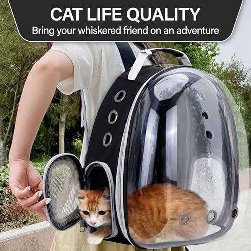 Smoochie Bubble Backpack Cat Carrier, Clear Cat Backpack Pet Carrier, Cat Back Pack and Cat Carrying Bag for Cats up to 20lbs, Cat Bookbag, Kitty/Dog Cute Carrier Cat Bag (Black, Classic)