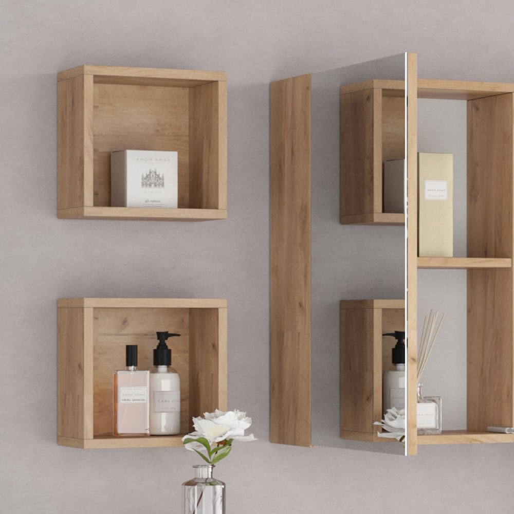 Vicco Mensola a muro Senyo, rovere Goldkraft, 25 x 25 cm set da 2, per il bagno, Tanto spazio per gli utensili da bagno