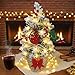 24 Inch 2 FT Pre-lit Snowy Mini Christmas Tree, Brelixo Small Tabletop Flocked Christmas Tree with a String of LED Lights, Red Berries, and Wicker Basket Base Xmas Decorations for Holiday Party