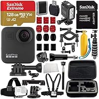 GoPro MAX 360 Action Camera Deluxe Bundle Includes: SanDisk Extreme 128GB microSDXC Memory Card + Underwater LED Light + Carrying Case, and More