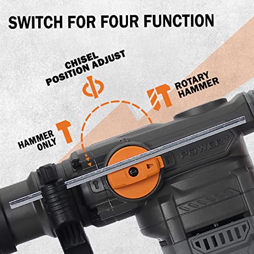 Kseibi Variable Speed Rotary Hammer Drill 1-1/4 Inch, Sds Plus Demolition Hammer For Concrete Drill 13Amp, 4 Functions Reduced Vibration System #TOP6