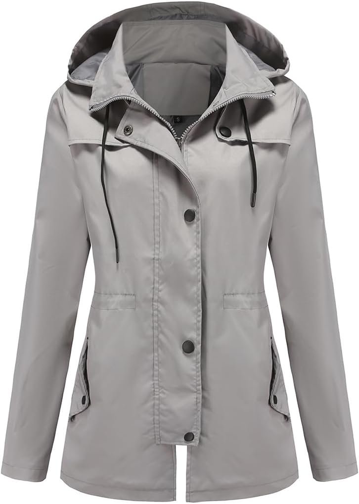 Women's Outdoor Waterproof Lightweight Rain Jacket Hooded Windbreaker Climb Hiking Fish with Pockets