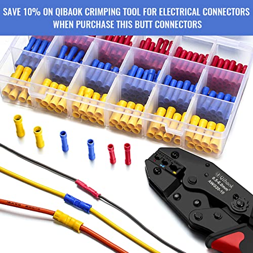 Qibaok CAQIBAOK539 300 Pcs Butt Splice Crimp Connectors Insulated Electrical Straight Wire Terminal Connectors 10-22Awg thumb #3