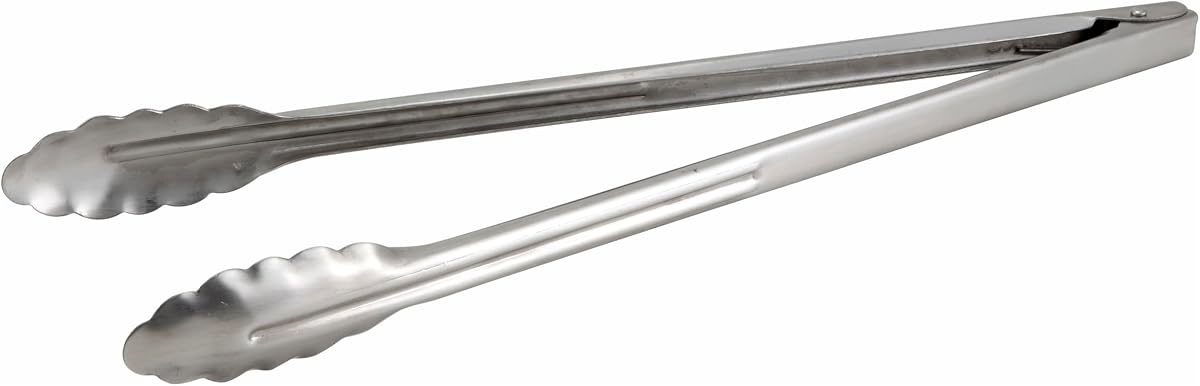 Coiled Spring Extra Heavyweight Stainless Steel Utility Tong, 16-Inch | Dishwasher safe, Heavy-duty, Scalloped edges, Great for Salads, Buffets and Catering