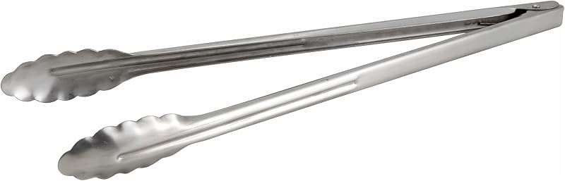 Coiled Spring Extra Heavyweight Stainless Steel Utility Tong, 16-Inch | Dishwasher safe, Heavy-duty, Scalloped edges, Great for Salads, Buffets and Catering