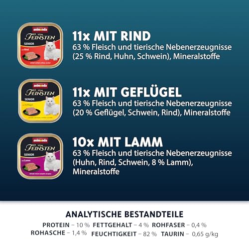 animonda Vom Feinsten Senior Vielfalt (32 x 100 g), Senior Nassfutter für ältere Katzen ab 7 Jahren, Katzenfutter ohne Getreide und Zucker, mit 100 % frischen, fleischlichen Zutaten
