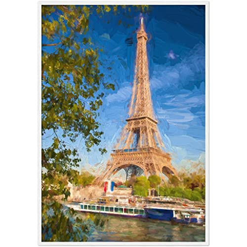 Art mural paysage urbain Tour Eiffel Paris avec cadre blanc 50x70 cm - 3