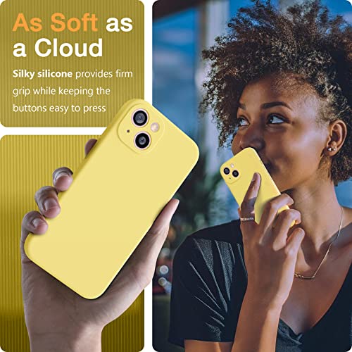 Lk For Iphone 13 Case With 2 Pack Glass Screen Protector, Enhanced Camera Cover, Soft Microfiber Lining [Ultra Slim Phone Case Iphone 13] Liquid Silicone Protective Case, Shockproof, Durable, Yellow #TOP2