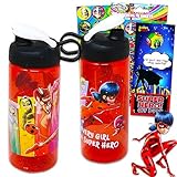 Zagtoon Miraculous Ladybug Water Bottle Set for Girls Kids - Miraculous Ladybug School Supplies Bundle with 2 Water Bottles, Miraculous Ladybug Stickers, More (Miraculous Ladybug Gifts)