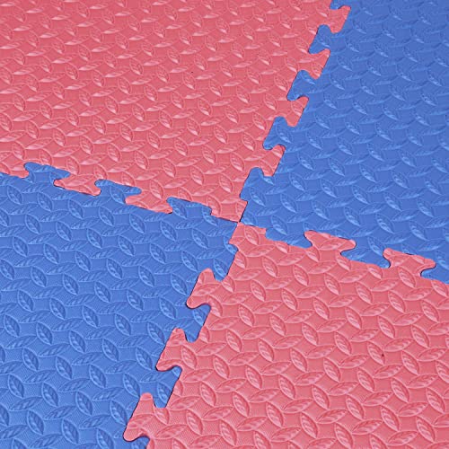 Xspec 1" Extra Thick 48 Sq Ft Reversible Eva Gym Foam Floor Mat Tiles (24" X 24"), Steel Pattern, 12 Pcs, Blue & Red #TOP5