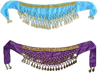Luckystaryuan 2Pieces Kid Sequins Belly Dance Hip Scarf Wrap Belt (Blue Purple)