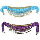 Lucky Staryuan ® 2Pieces Kid Sequins Belly Dance Hip Scarf Wrap Belt (Blue Purple)