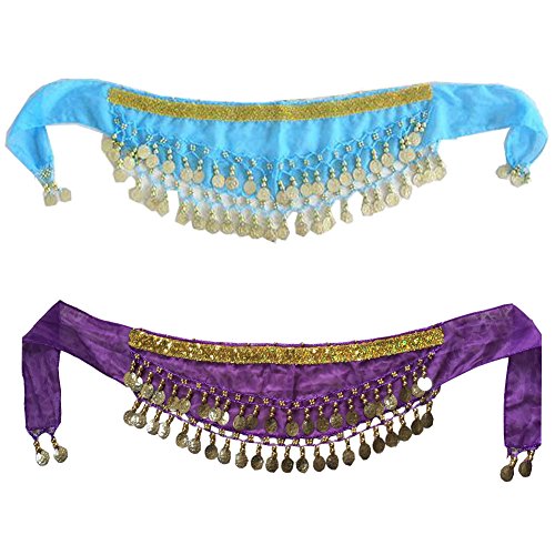 Lucky staryuan 2Pieces Kid Sequins Belly Dance Hip Scarf Wrap Belt (blue purple)