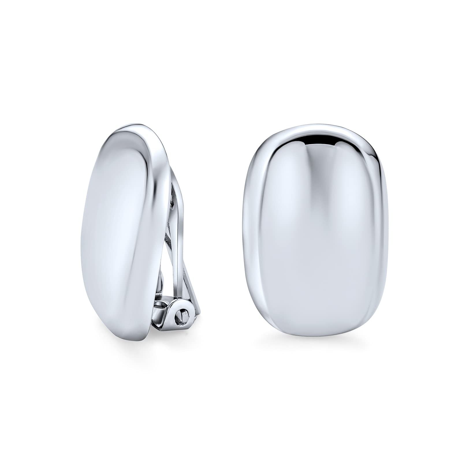 Personalisierte Geometrische Damen Moderne Rechteckige Tropfenförmige Knopf Poliert .925 Sterling Silber Clip On Ohrringe Für Nicht Durchbohrte Ohren