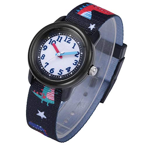 Relógio infantil com estampa de desenho animado à prova d'água e pulseira de quartzo (preto)