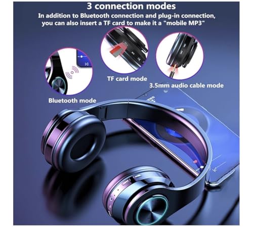 Bluetooth Headphones Over Ear,Bluetooth Headset Wireless Earphones Foldable Headphones With Microphone Lightweight Headset With Built-In Hd Mic, Hifi Stereo Sound For Office, Pc, Phone, Travel Work - 2