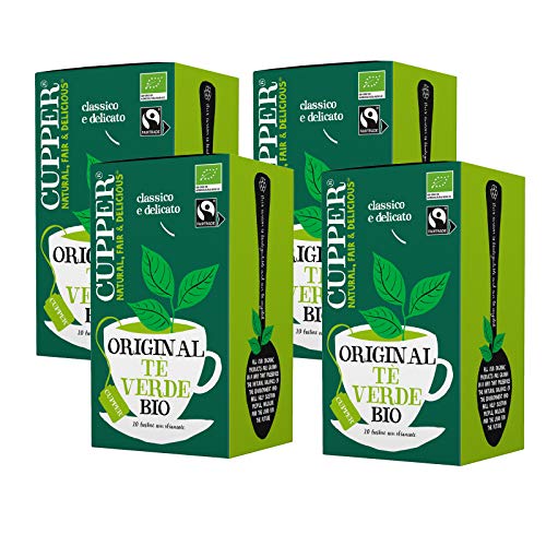 Cupper - Pack de 4 Cajas de 20 Bolsitas de Té Verde Ecológico - Propiedades Antioxidantes y Diuréticas - Ideal entre…