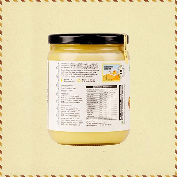 Image of Barosi Premium Cultured Desi Cow Ghee 500 ml | Vedic Bilona Method | Churned from Curd | Pure & Natural | Farm Made in Small Batches | Glass Jar Packing