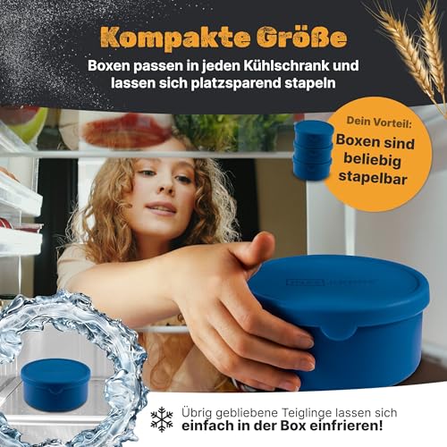 Inselkrone Pizzaballenbox mit Deckel, 6er Set - Teigbox aus flexiblem Silikon - bis zu 350g Pizzateig Box mit Deckel - atmungsaktive Pizza Ballenbox, Pizza Box, Gärbox - Blau - Ø14 cm