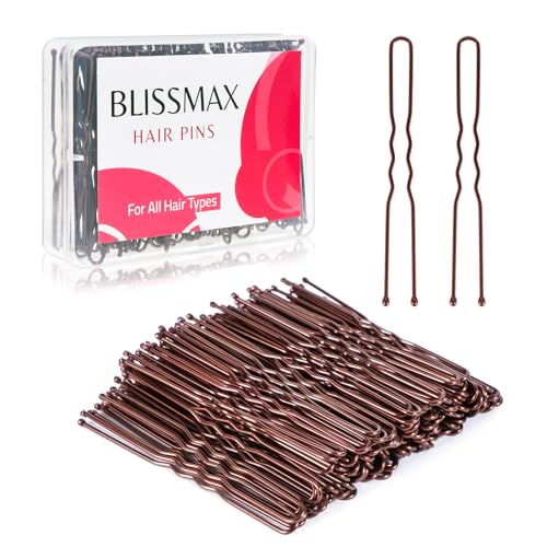 100 Pcs U-Shaped Brown Hair Bun Pins 6cm/2.4in Long U-Pins for Updos Strong Hold French Twist Bun Clips with Travel Friendly Storage Box Hairdressing Salon Hair Styling Accessories