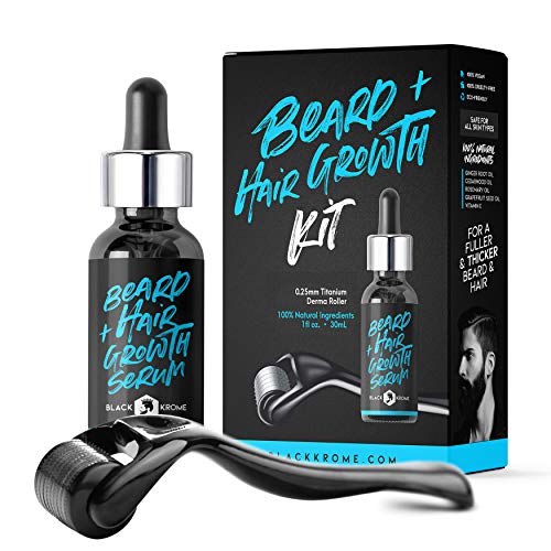 Beard Growth Kit with Derma Roller + Hair Growth Oil - Stimulate Beard & Hair to Grow- Microneedle Roller & Skin Care Serum - Gift for Men Bundle