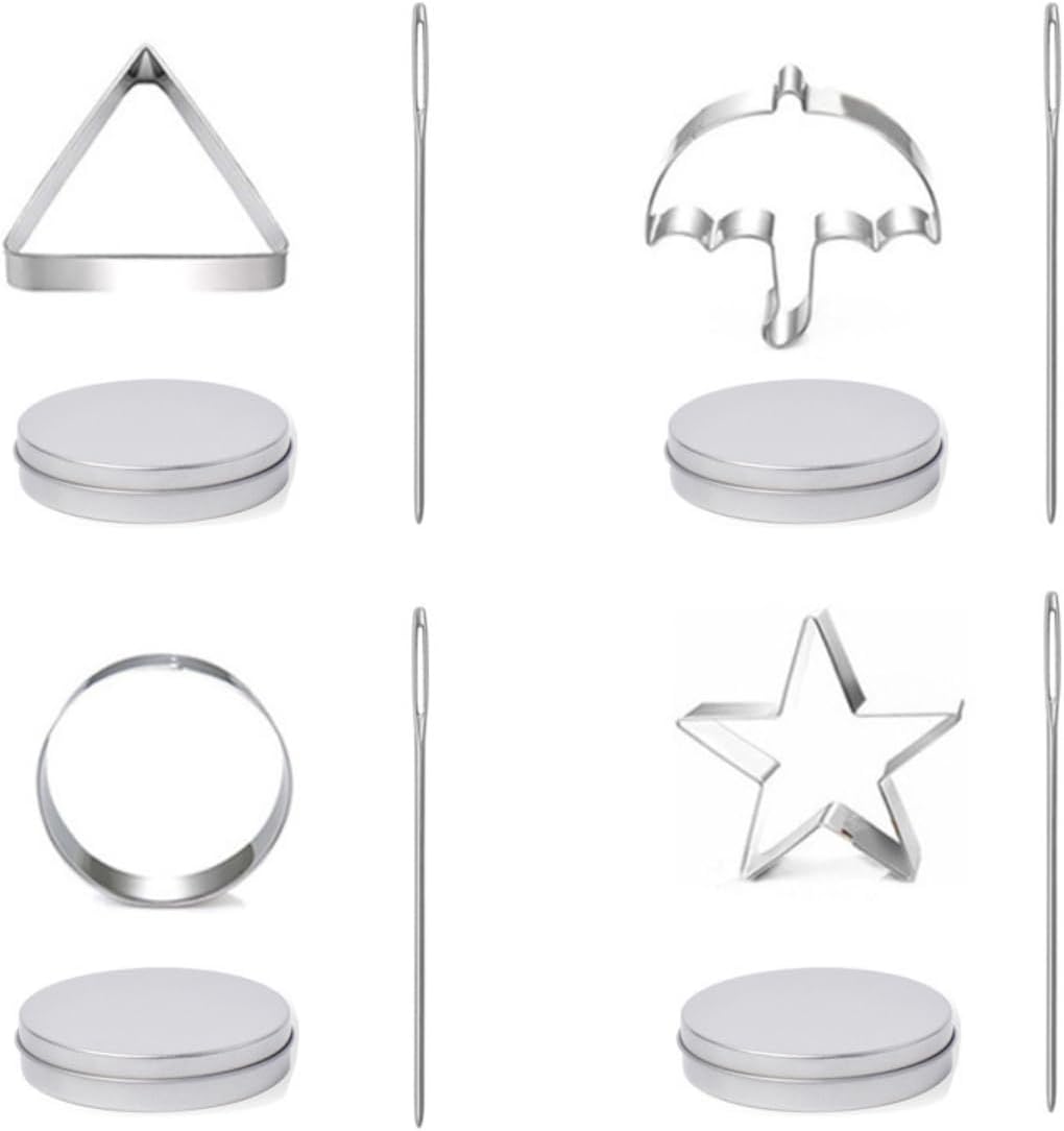 12PCS Korean Sugar Candy Making Tools, Stainless Steel Cookie Cutters Biscuit Molds Sugar Kit Umbrella Triangle Star Round Baking Cake Molds Needle Tin for Christmas Favor