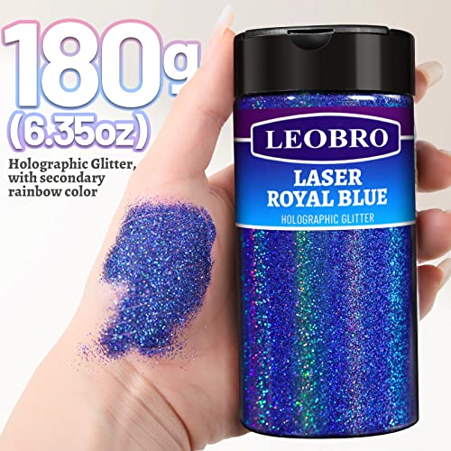 LEOBRO Blue Glitter - 180G/6.35OZ Holographic Ultra Fine Resin Glitter Powder for Christmas Decors & Crafts - Image 2