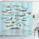 Ambesonne Airplane Shower Curtain, Planes Flying in The Air Inspired by Aviation Theme with Love of...