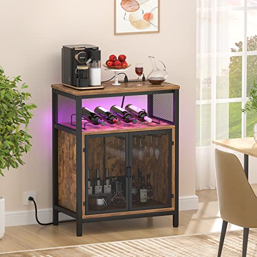 Unikito-Wine-Bar-Cabinet-with-Power-Outlet-LED-Light-Home-Mini-Coffee-Bar-with-Glass-Holder-Liquor-Cabinet-with-Wine-Rack-Small-Sideboard-and-Buffet-Cabinet-for-Kitchen-Dining-Room-Rustic-Brown Unikito Wine Bar Cabinet with Power Outlet LED Light Home Mini Coffee Bar with Glass Holder Liquor Cabinet with Wine Rack Small Sideboard and Buffet Cabinet for Kitchen Dining Room Rustic Brown