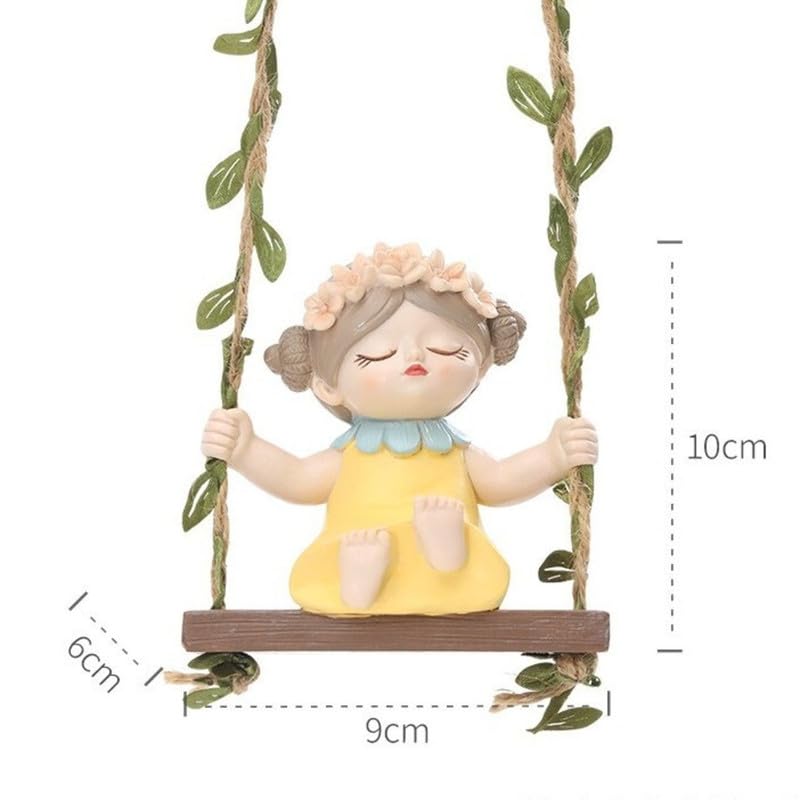 Image of The Decorshed Cute Girl Swing Idol Figurine - Combo Pack of 2 | Decorative Resin Cute Idol of Girl On Jute Rope Swing | Home Decor Item | Ideal for Gardens, Balconies, Windows & Kids Room