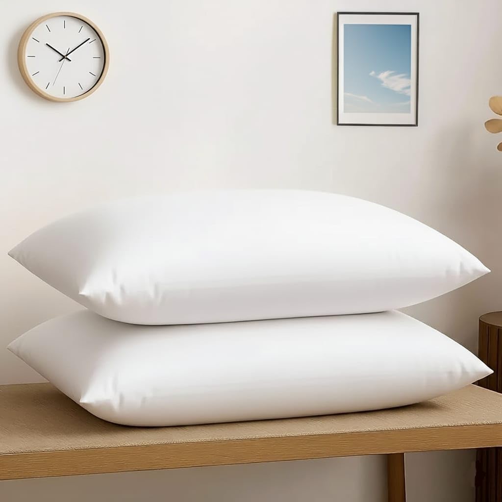 Microfiber Pillows Set of 2 Height Adjustable with Stripes for Sleeping | Set of 2 16x24 inch - White 2, King (U.K. Stan