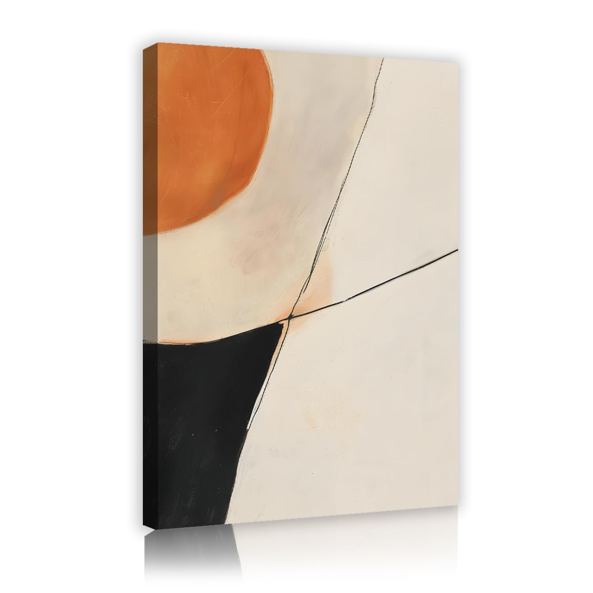 TOANGWALL Orange Black Canvas Wall Art Beige Geometric Minimalist Painting Abstract Line Textured Framed Mural Graphic Poster Pictures For Living Room Bedroom Kitchen Decor 75x115cm