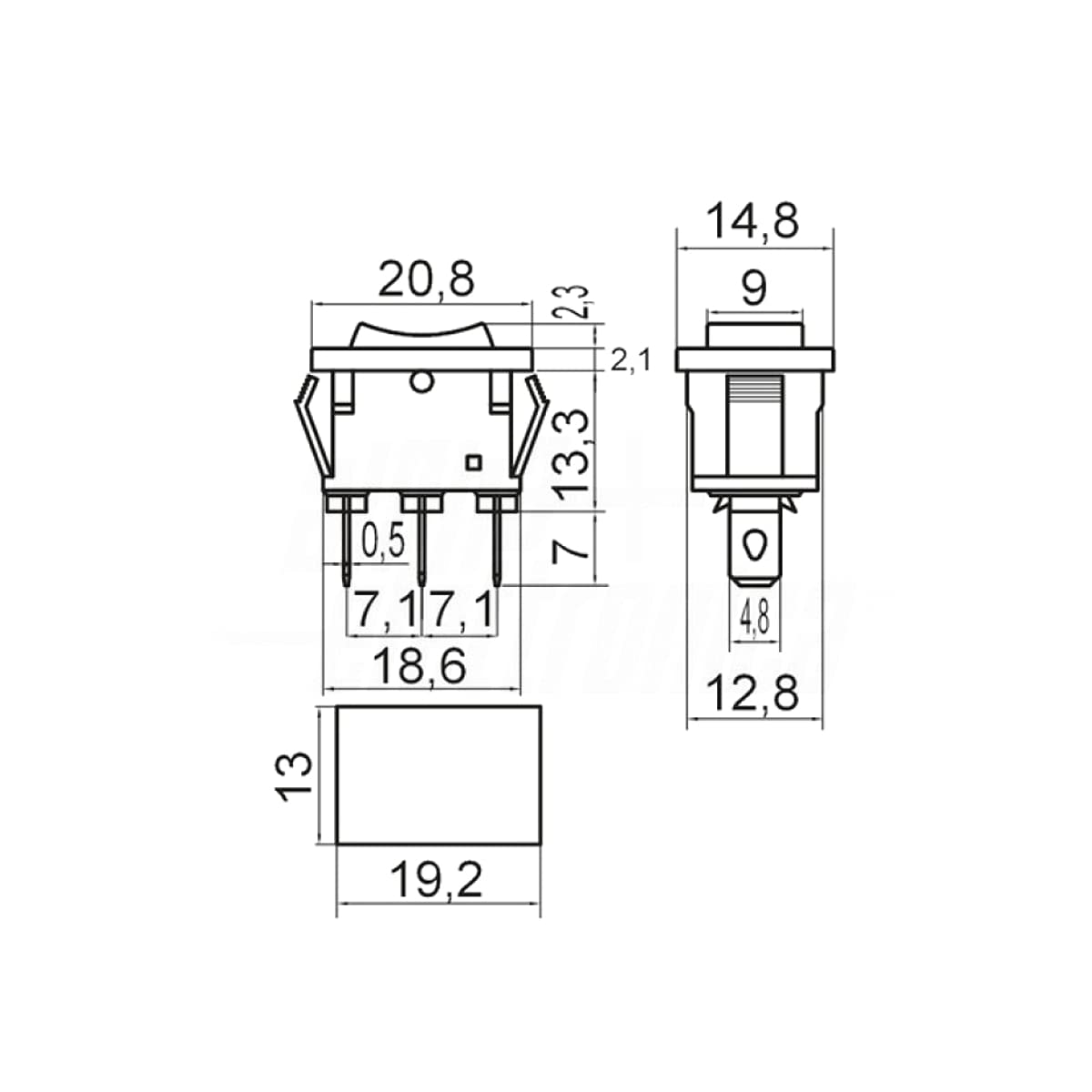 Interruttore Deviatore A Bilanciere - 3 Posizioni ON/OFF/ON, SPDT 6A
