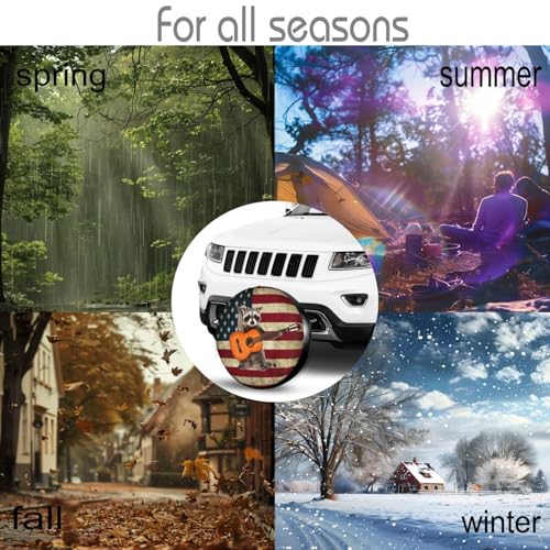 Image of Music Raccoon Spare Tire Cover for Rv Trailer Camper Truck SUV - Cute Raccoon Animal Wheel Protectors Cover Waterproof Fabric for Travel Camping Outdoor,Universal Fit,17 inch