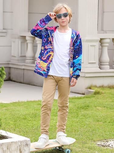 Idgreatim 6-14T Boys Zip Up Hoodies Kids 3D Graphic Hoody Sweatshirt Zipper Pullover with Pockets