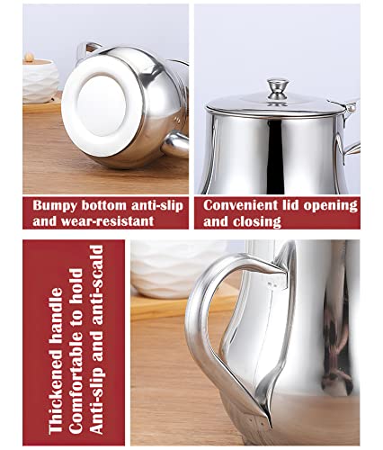 Stainless Steel Oil Filter Pot, Stainless Steel Oil Filter Pot with Strainer, Oil Strainer Cooking Oil Filter Oil Strainer Pot Grease Can, Tea Pot Oiler Kettle Kitchen Gadgets (Large)