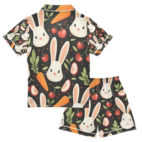 senya Cherries and Rabbit Faces Satin Summer Pajama Sets Silk Short Sleeve Button Down Sleepwear2