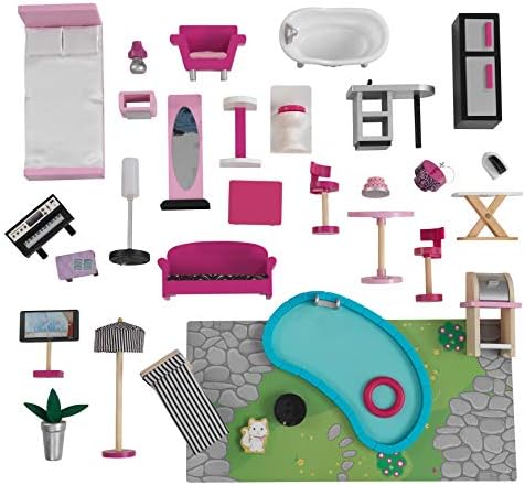 KidKraft 65826 Sparkle Mansion Wooden Dolls House with Furniture and Accessories Included, 3 Storey Play Set for 30 cm/12 Inch Dolls, Pink