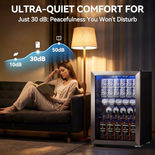 Image of Tehanld 2.5 Cu.Ft Beverage Fridge, Beverage Fridge With Glass Door, Beverage Cooler Refrigerator, Wine Drink Beer Cooler, Adjustable Shelves & Digital Temperature Display, 22 Bottle 96 Can