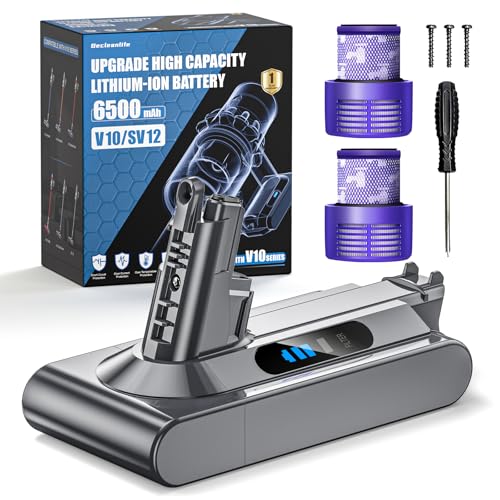 Image of 6500mAh V10 Battery Replacement Compatible with Dyson V10 Animal /Absolute /Fluffy /Motorhead SV12 Cordless Stick Vacuum Cleaner, 2 Filters (Not Fit SV10)
