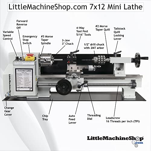 Mini Metal Lathe 7"X12" - Variable Speed Mini Lathe That Includes 3" 3-Jaw Chuck, 2 Sets Of Jaws, And Chuck Key, Littlemachineshop.com (1012) #TOP2