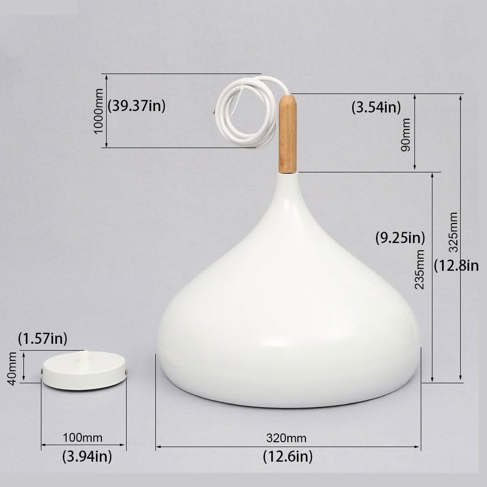 Metalowy abażur Lampa wisząca Oświetlenie sufitowe Nowoczesna biała dekoracja Klosz Żyrandol Oprawy oświetleniowe E27 z drewnianą podstawą Oświetlenie wewnętrzne Made in China vision