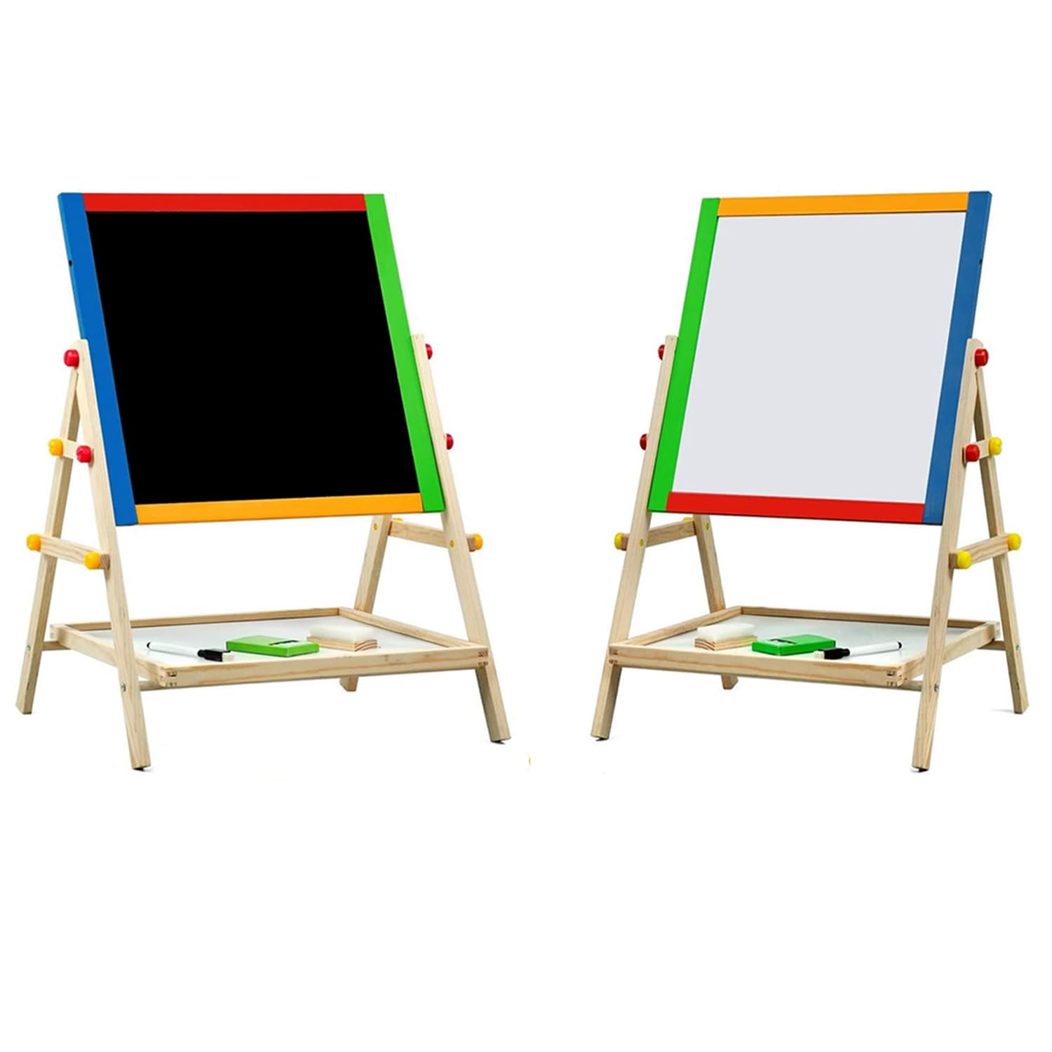 SASONS® Double Sided Kids 2 in 1 Quality Wooden Art Easel Adjustable Flip-Over Drawing Writing Board Whiteboard Blackboard Chalkboard for Children Fun Play Educational Activity Learning [65cm]
